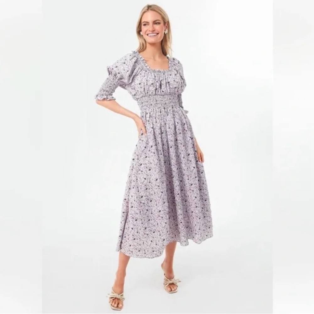 NWT TUCKERNUCK Hyacinth House Lilac Ruched Neck Cali Midi Dress Size Small S